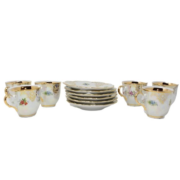 Moritz Zdekauer Czech Republic Iridescent Porcelain Tea Cup And Saucer 12PC Set - Picture 5 of 12